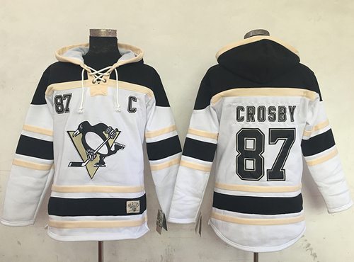 Penguins #87 Sidney Crosby White Sawyer Hooded Sweatshirt Stitched NHL Jersey